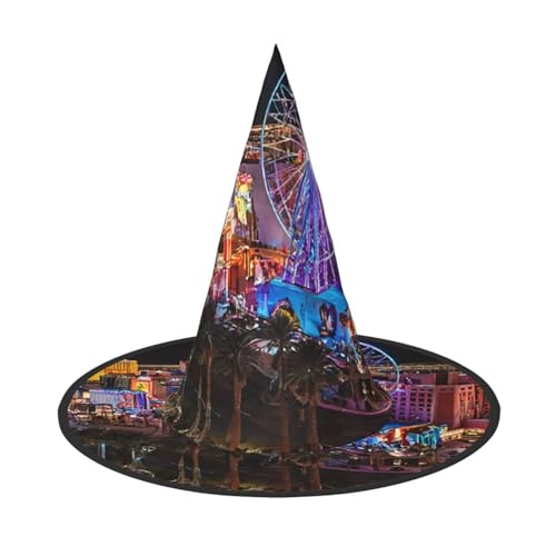 Kwjsdfea Las Vegas Nachtansicht – vielseitiger Halloween-Hut Hexenhut für Damen, Herren, Erwachsene, lustige und stilvolle Halloween-Party-Dekoration, 1 Stück von Kwjsdfea