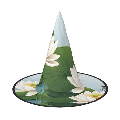 Kwjsdfea Libelle mit Seerosen-Druck, vielseitiger Halloween-Hut, Hexenhut für Damen, Herren, Erwachsene, lustige und stilvolle Halloween-Party-Dekoration, 1 Stück von Kwjsdfea