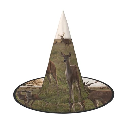 Kwjsdfea Niedlicher Hirsch-Druck, vielseitiger Halloween-Hut, Hexenhut für Damen, Herren, Erwachsene, lustige und stilvolle Halloween-Party-Dekoration, 1 Stück von Kwjsdfea