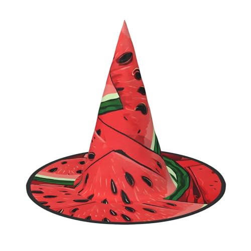 Kwjsdfea Roter Wassermelonen-Druck, vielseitiger Halloween-Hut, Hexenhut für Damen, Herren, Erwachsene, lustige und stilvolle Halloween-Party-Dekoration, 1 Stück von Kwjsdfea