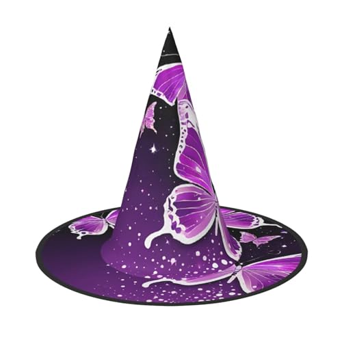 Kwjsdfea Schöner violetter Schmetterlings-Druck, vielseitiger Halloween-Hut, Hexenhut für Damen, Herren, Erwachsene, lustige und stilvolle Halloween-Party-Dekoration, 1 Stück von Kwjsdfea