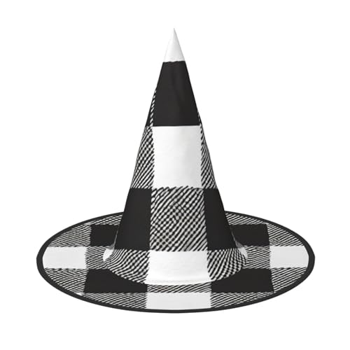 Kwjsdfea Schwarz-weißes Karomuster, vielseitiger Halloween-Hut, Hexenhut für Damen, Herren, Erwachsene, lustige und stilvolle Halloween-Party-Dekoration, 1 Stück von Kwjsdfea