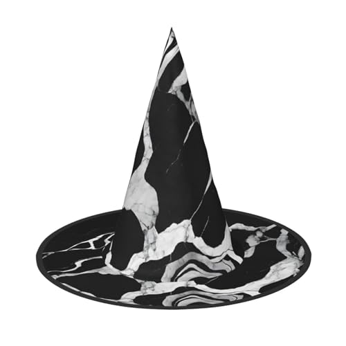 Kwjsdfea Schwarzer und weißer Marmor-Druck, vielseitiger Halloween-Hut, Hexenhut für Damen, Herren, Erwachsene, lustige und stilvolle Halloween-Party-Dekoration, 1 Stück von Kwjsdfea