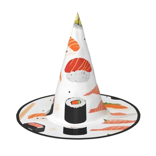 Kwjsdfea Sushi-Essensmuster, vielseitiger Halloween-Hut, Hexenhut für Damen, Herren, Erwachsene, lustige und stilvolle Halloween-Party-Dekoration, 1 Stück von Kwjsdfea