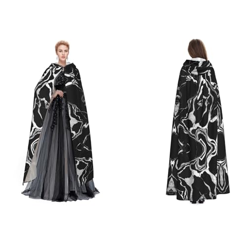 Kwjsdfea Unisex Kapuzenumhang mit Kapuze, Satin, Cosplay, Halloween, Weihnachten, Party, Kostüm, schwarz-weißer Marmor-Druck von Kwjsdfea