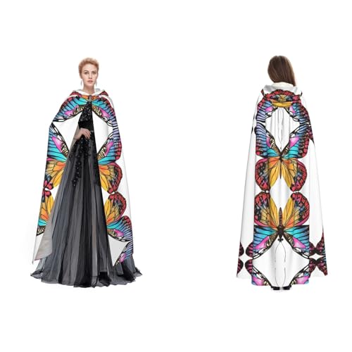 Kwjsdfea Unisex Kapuzenumhang mit Kapuze, Satin, Cosplay, Halloween, Weihnachten, Party, Kostüme, buntes Schmetterlingsmotiv von Kwjsdfea
