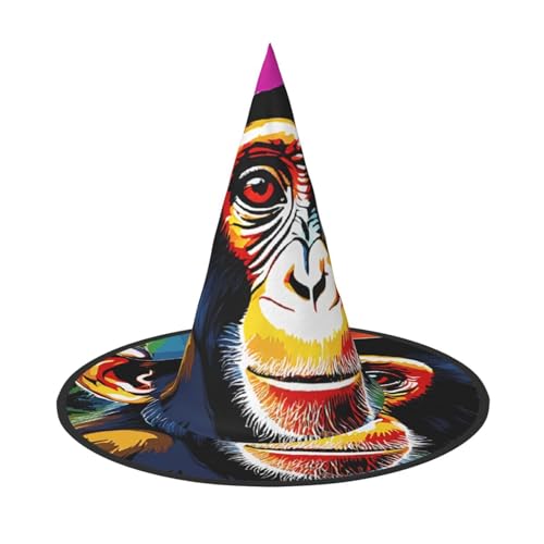 Kwjsdfea Vielseitiger Halloween-Hut mit Affen-Druck, Hexenhut für Damen, Herren, Erwachsene, lustige und stilvolle Halloween-Party-Dekoration, 1 Stück von Kwjsdfea