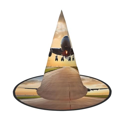 Kwjsdfea Vielseitiger Halloween-Hut mit Flugzeug-Druck, Hexenhut für Damen, Herren, Erwachsene, lustige und stilvolle Halloween-Party-Dekoration, 1 Stück von Kwjsdfea