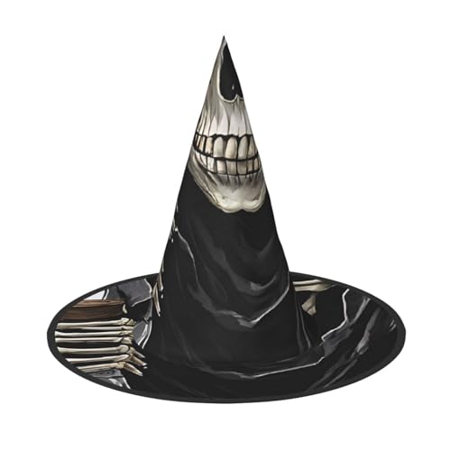 Kwjsdfea Vielseitiger Halloween-Hut mit Sensenmann-Druck, Hexenhut für Damen, Herren, Erwachsene, lustige und stilvolle Halloween-Party-Dekoration, 1 Stück von Kwjsdfea