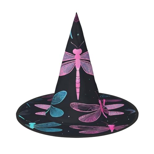 Kwjsdfea Violetter Libellen-Druck, vielseitiger Halloween-Hut, Hexenhut für Damen, Herren, Erwachsene, lustige und stilvolle Halloween-Party-Dekoration, 1 Stück von Kwjsdfea