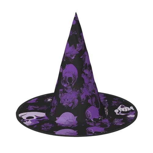 Kwjsdfea Violetter schwarzer Gothic-Hut, gruseliger Druck, vielseitiger Halloween-Hut, Hexenhut für Damen, Herren, Erwachsene, lustige und stilvolle Halloween-Party-Dekoration, 1 Stück von Kwjsdfea