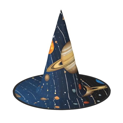 Kwjsdfea Weltraum-Sonnensystem – vielseitiger Halloween-Hut, Hexenhut für Damen, Herren, Erwachsene, lustige und stilvolle Halloween-Party-Dekoration, 1 Stück von Kwjsdfea