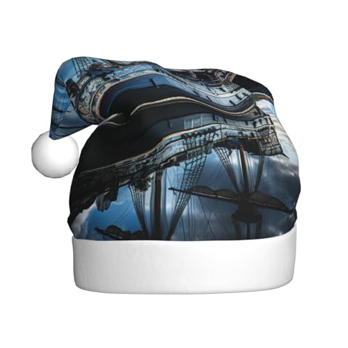 Kycvds Altes Piratenschiff im Meer, Weihnachtsmannmütze, Urlaub für Erwachsene, Unisex, Samt, Komfort, extra dicker Hut für Neujahr von Kycvds