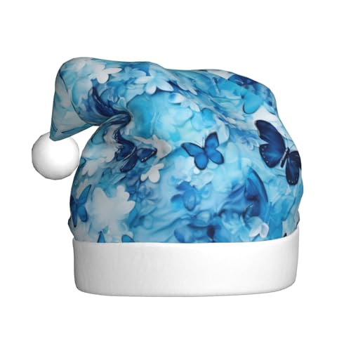 Kycvds Blaue Schmetterlings-Weihnachtsmannmütze, Urlaub für Erwachsene, Unisex, Samt, Komfort, extra dick, für Neujahr Kycvds Blaue Schmetterlings-Weihnachtsmannmütze, Urlaub für Erwachsene, Unisex, Samt, Komfort, extra dick, für Neujahr von Kycvds