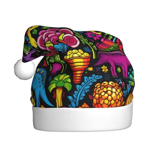 Kycvds Bunte Dinosaurier-Weihnachtsmannmütze, Urlaub für Erwachsene, Unisex, Samt, Komfort, extra dicker Hut für Neujahr Kycvds Bunte Dinosaurier-Weihnachtsmannmütze, Urlaub für Erwachsene, Unisex, Samt, Komfort, extra dicker Hut für Neujahr von Kycvds