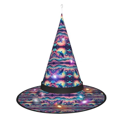 Kycvds Bunte Sternenhimmel, Ozean, Delfin, Halloween-Hexenhüte sind mit Lichtern verziert, die große Halloween-Partyzubehör dekorieren. Kycvds Bunte Sternenhimmel, Ozean, Delfin, Halloween-Hexenhüte sind mit Lichtern verziert, die große Halloween-Partyzubehör dekorieren. von Kycvds
