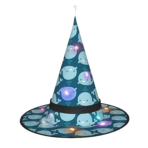 Kycvds Cartoon-Wal-Hintergrund, Halloween-Hexenhüte sind mit Lichtern verziert, die verwendet werden, um große Halloween-Partyzubehör zu dekorieren. Kycvds Cartoon-Wal-Hintergrund, Halloween-Hexenhüte sind mit Lichtern verziert, die verwendet werden, um große Halloween-Partyzubehör zu dekorieren. von Kycvds