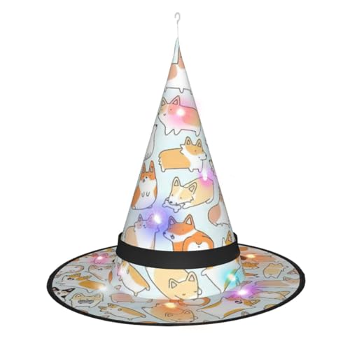 Kycvds Die Halloween-Hexenhüte von Corgi Dog sind mit Lichtern verziert, die verwendet werden, um große Halloween-Partyzubehör zu dekorieren. von Kycvds