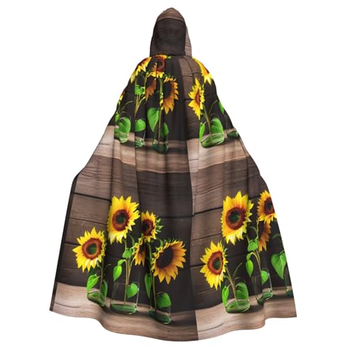 Kycvds Drei Sonnenblumen auf Holzkostüm, Erwachsenenumhang mit Kapuze, lässiger Kapuzenmantel, Kapuzenmantel, Kapuzenjacke, Uniform von Kycvds