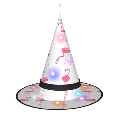 Kycvds Flamingos auf weißen Halloween-Hexenhüten sind mit Lichtern verziert, die verwendet werden, um große Halloween-Partyzubehör zu dekorieren. von Kycvds