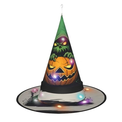 Kycvds Grüner Geist Horror Halloween Kürbis 1 Halloween Hexenhüte sind mit Lichtern verziert, die verwendet werden, um große Halloween-Partyzubehör zu dekorieren. von Kycvds