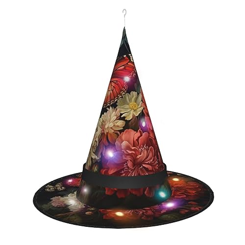 Kycvds Halloween-Hexenhüte mit Blumen und Schmetterlingen sind mit Lichtern verziert, die große Halloween-Partyzubehör dekorieren. Kycvds Halloween-Hexenhüte mit Blumen und Schmetterlingen sind mit Lichtern verziert, die große Halloween-Partyzubehör dekorieren. von Kycvds