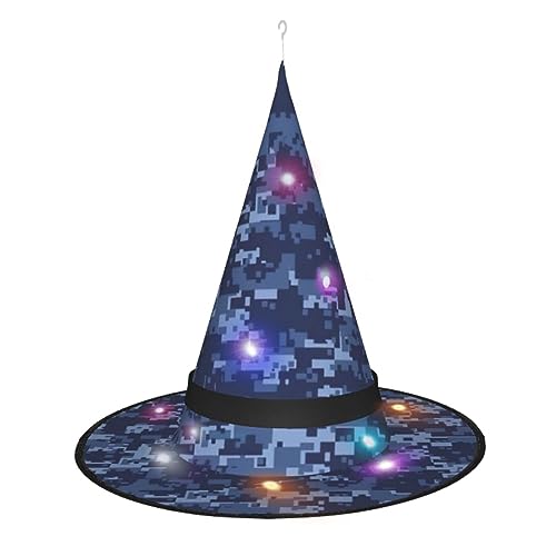 Kycvds Halloween-Hexenhüte mit Camouflage-Muster sind mit Lichtern verziert, die verwendet werden, um große Halloween-Partyzubehör zu dekorieren. von Kycvds