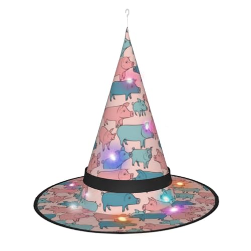 Kycvds Halloween-Hexenhüte mit niedlichem Schweinemuster sind mit Lichtern verziert, die große Halloween-Partyzubehör dekorieren. Kycvds Halloween-Hexenhüte mit niedlichem Schweinemuster sind mit Lichtern verziert, die große Halloween-Partyzubehör dekorieren. von Kycvds