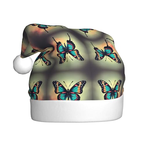 Kycvds Handgezeichneter Schmetterling 2 Weihnachtsmannmütze, Urlaub für Erwachsene, Unisex, Samt, Komfort, extra dicker Hut für Neujahr von Kycvds