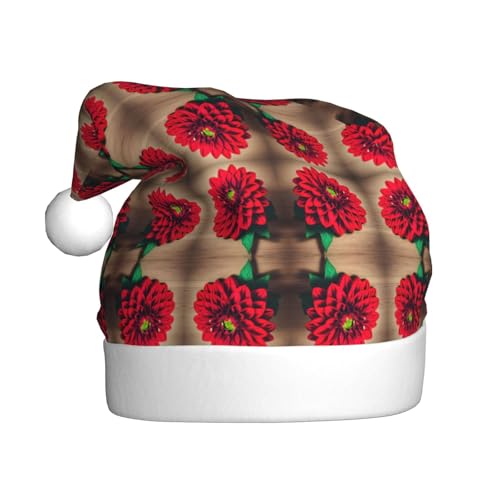 Kycvds Holzbrett, Retro-Blume, rote Dahlie, Weihnachtsmannmütze, Urlaub für Erwachsene, Unisex, Samt, Komfort, extra dicker Hut für Neujahr Kycvds Holzbrett, Retro-Blume, rote Dahlie, Weihnachtsmannmütze, Urlaub für Erwachsene, Unisex, Samt, Komfort, extra dicker Hut für Neujahr von Kycvds