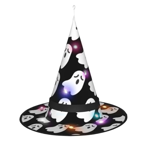 Kycvds Niedliche Halloween-Hexenhüte mit weißem Geistermuster sind mit Lichtern verziert, die verwendet werden, um große Halloween-Partyzubehör zu dekorieren. von Kycvds