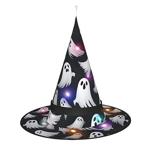 Kycvds Niedliches weißes Geister-Halloween-Muster, 1 Halloween-Hexenhüte sind mit Lichtern verziert, die große Halloween-Partyzubehör dekorieren. Kycvds Niedliches weißes Geister-Halloween-Muster, 1 Halloween-Hexenhüte sind mit Lichtern verziert, die große Halloween-Partyzubehör dekorieren. von Kycvds