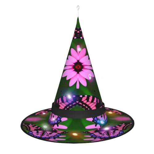 Kycvds Pinke Blume, lila Schmetterling, Halloween-Hexenhüte sind mit Lichtern verziert, die große Halloween-Partyzubehör dekorieren. Kycvds Pinke Blume, lila Schmetterling, Halloween-Hexenhüte sind mit Lichtern verziert, die große Halloween-Partyzubehör dekorieren. von Kycvds