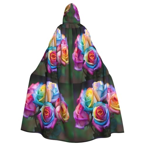 Kycvds Regenbogen-Rosen-Kostüm, Erwachsenenumhang mit Kapuze, lässiger Kapuzenmantel, Umhang, Kleidung, Kapuzenmantel, Kapuzenuniform von Kycvds
