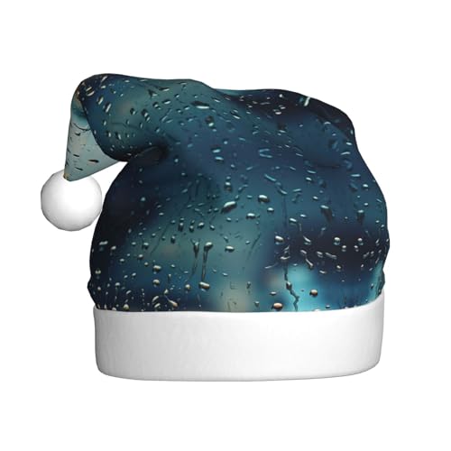 Kycvds Regentropfen auf Glas, Weihnachtsmannmütze, Urlaub für Erwachsene, Unisex, Samt, Komfort, extra dicker Hut für Neujahr von Kycvds