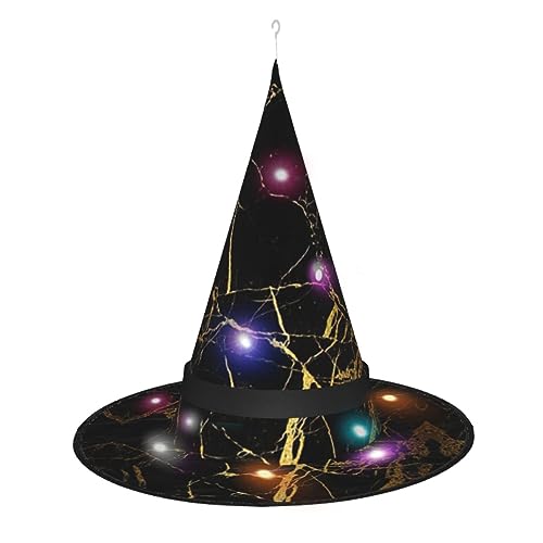 Kycvds Schwarz-goldene Halloween-Hexenhüte aus Marmor sind mit Lichtern verziert, die verwendet werden, um große Halloween-Partyzubehör zu dekorieren. von Kycvds