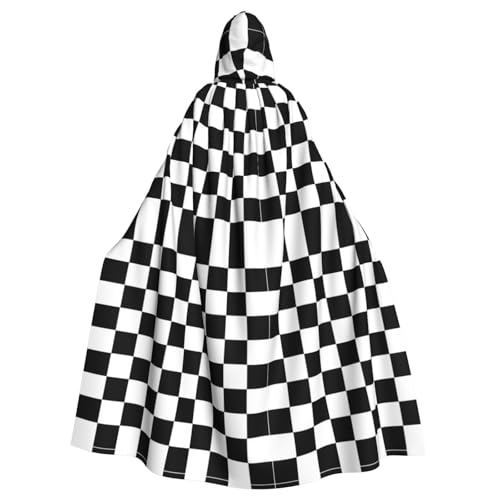 Kycvds Schwarz-weißes kariertes Kostüm für Erwachsene, Umhang mit Kapuze, lässiger Kapuzenmantel, Mantel, Kapuzenjacke, Uniform von Kycvds