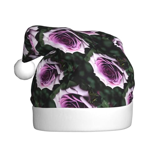 Kycvds Schwarze Blackgound Rose Weihnachtsmannmütze, Urlaub für Erwachsene, Unisex, Samt, Komfort, extra dicker Hut für Neujahr von Kycvds