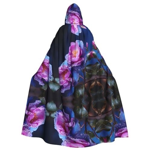 Kycvds Schwarzer Umhang mit blühenden Blumen für Erwachsene, mit Kapuze, lässiger Kapuzenmantel, Kapuzenmantel, Uniform von Kycvds