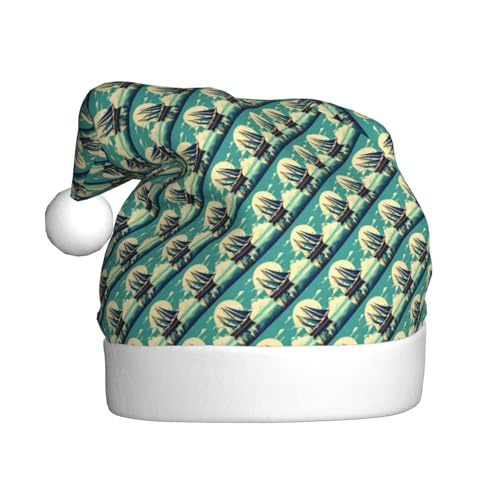 Kycvds Segelboot-Schiffslandschaft, Weihnachtsmannmütze, Urlaub für Erwachsene, Unisex, Samt, Komfort, extra dicker Hut für Neujahr von Kycvds