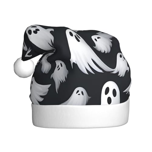 Kycvds Süßes weißes Geister-Halloween-Muster, 1 Weihnachtsmannmütze, Urlaub für Erwachsene, Unisex, Samt, Komfort, extra dicker Hut für Neujahr Kycvds Süßes weißes Geister-Halloween-Muster, 1 Weihnachtsmannmütze, Urlaub für Erwachsene, Unisex, Samt, Komfort, extra dicker Hut für Neujahr von Kycvds