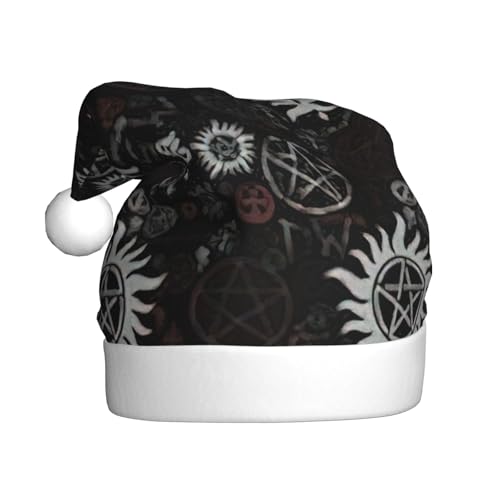 Kycvds Supernatural Symbols Schwarze Weihnachtsmannmütze, Urlaub für Erwachsene, Unisex, Samt, Komfort, extra dicker Hut für Neujahr von Kycvds