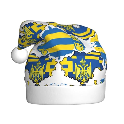 Kycvds Ukraine-Flagge, Karte 01, Weihnachtsmannmütze, Urlaub für Erwachsene, Unisex, Samt, Komfort, extra dicker Hut für Neujahr Kycvds Ukraine-Flagge, Karte 01, Weihnachtsmannmütze, Urlaub für Erwachsene, Unisex, Samt, Komfort, extra dicker Hut für Neujahr von Kycvds