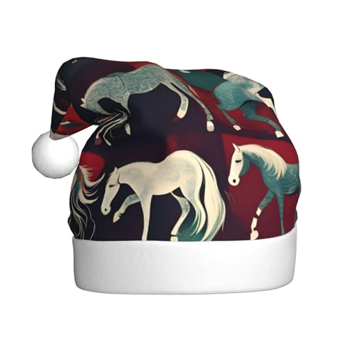 Kycvds Verschiedene Arten von Pferden, Weihnachtsmannmütze, Urlaub für Erwachsene, Unisex, Samt, Komfort, extra dicker Hut für Neujahr von Kycvds