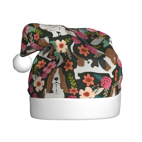Kycvds Weihnachtsmütze mit Hund und Blume, Unisex, Samt, Komfort, extra dick, für Neujahr von Kycvds