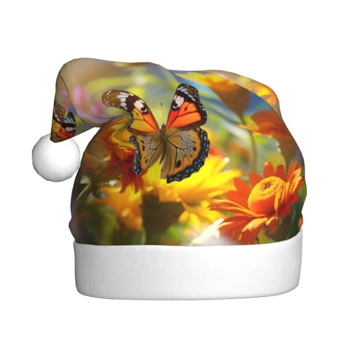 Kycvds Weihnachtsmütze mit Sonne, Schmetterlingen und Blumen, für Erwachsene, Unisex, Samt, Komfort, extra dick, für Neujahr Kycvds Weihnachtsmütze mit Sonne, Schmetterlingen und Blumen, für Erwachsene, Unisex, Samt, Komfort, extra dick, für Neujahr von Kycvds