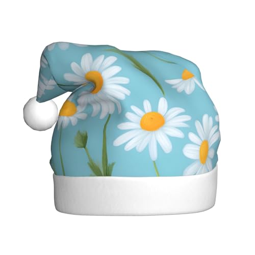 Kycvds Weiße Gänseblümchen auf hellblauem Hintergrund, Weihnachtsmannmütze, Urlaub für Erwachsene, Unisex, Samt, Komfort, extra dicker Hut für Neujahr Kycvds Weiße Gänseblümchen auf hellblauem Hintergrund, Weihnachtsmannmütze, Urlaub für Erwachsene, Unisex, Samt, Komfort, extra dicker Hut für Neujahr von Kycvds