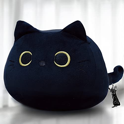 Kyduu Katzen Schwarze weiches Stofftier Kopfkissen Plüschpuppe, Plüschtier Katze, Stofftier Kawaii Katze, Schwarzes Katzen Plüschtier, Kuscheltier Ausgestopftes Tier, Geschenk Tier Puppe (600g) von Kyduu