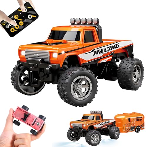 Kyduu Ferngesteuertes Auto, Monster Truck Spielzeug,Monstertruck 2.4GHz,1:64 Mini RC Monster Truck mit Anhänger Karosserielichter und Scheinwerfer,Crawler Spielzeug,Geschwindigkeit/Lenkung einstellbar Kyduu Ferngesteuertes Auto, Monster Truck Spielzeug,Monstertruck 2.4GHz,1:64 Mini RC Monster Truck mit Anhänger Karosserielichter und Scheinwerfer,Crawler Spielzeug,Geschwindigkeit/Lenkung einstellbar von Kyduu