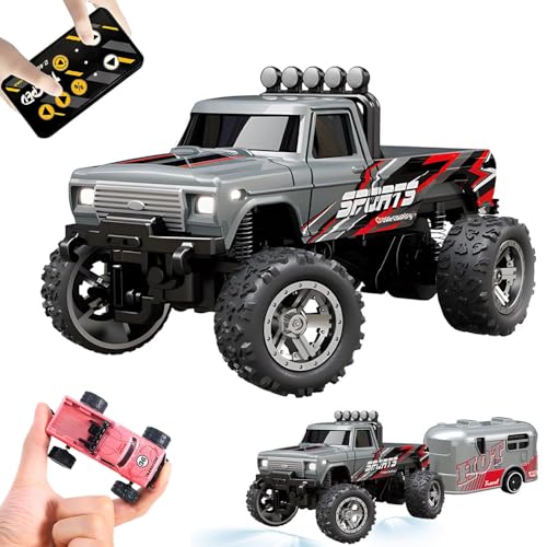 Kyduu Ferngesteuertes Auto, Monster Truck Spielzeug,Monstertruck 2.4GHz,1:64 Mini RC Monster Truck mit Anhänger Karosserielichter und Scheinwerfer,Crawler Spielzeug,Geschwindigkeit/Lenkung einstellbar Kyduu Ferngesteuertes Auto, Monster Truck Spielzeug,Monstertruck 2.4GHz,1:64 Mini RC Monster Truck mit Anhänger Karosserielichter und Scheinwerfer,Crawler Spielzeug,Geschwindigkeit/Lenkung einstellbar von Kyduu
